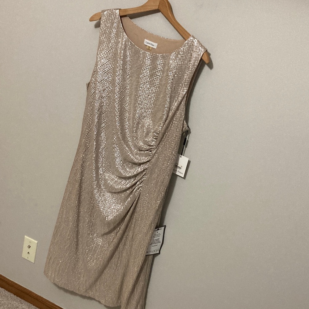 Calvin Klein Shimmering Metallic Gold Sleeveless Sheath Dress, Plus Size 16, 16W - Picture 4 of 14